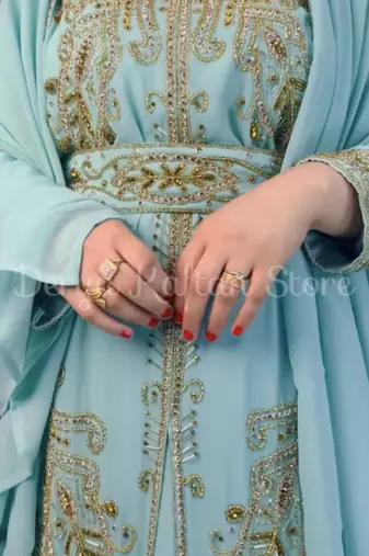 Sea Green Embroidered Stitched Kaftan with Golden Work Hand Embroiderred