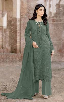 Dark green embroidered faux georgette salwar suit 1