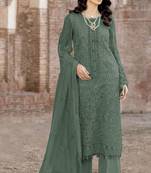 Dark green color embroideried faux georgette semi stitched salwar suit