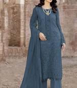 Dark cobalt blue color embroideried faux georgette semi stitched salwar suit