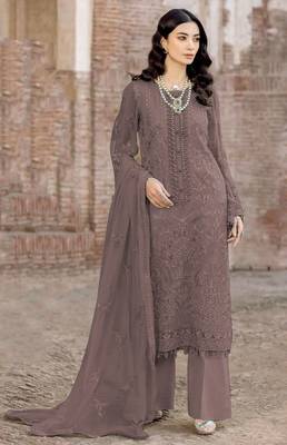 Dark brown embroidered faux georgette salwar suit 1