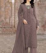 Dark brown color embroideried faux georgette semi stitched salwar suit