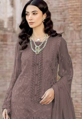 Dark brown embroidered faux georgette salwar suit 2