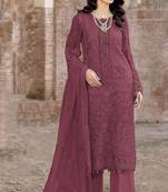 Dark ruby color embroideried faux georgette semi stitched salwar suit