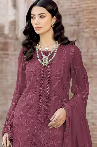 Dark ruby embroidered faux georgette salwar suit