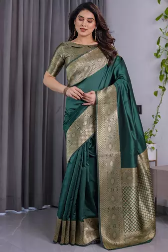 Green Color Zari Woven Banarasi Art Silk Saree