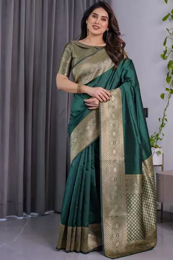 Green Color Zari Woven Banarasi Art Silk Saree