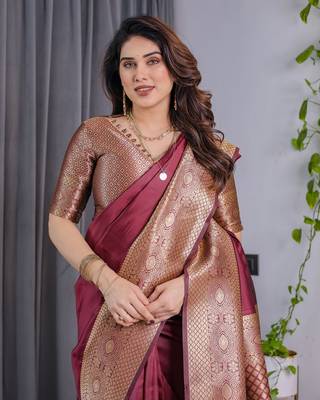 Maroon Color Zari Woven Banarasi Art Silk Saree 1