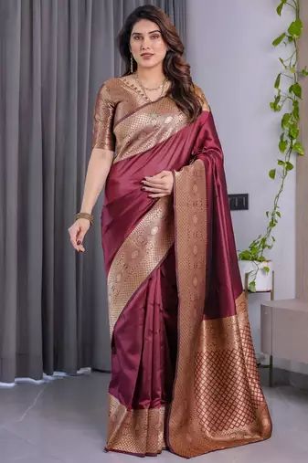 Maroon Color Zari Woven Banarasi Art Silk Saree