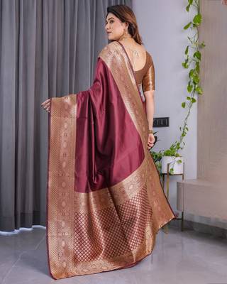 Maroon Color Zari Woven Banarasi Art Silk Saree 5