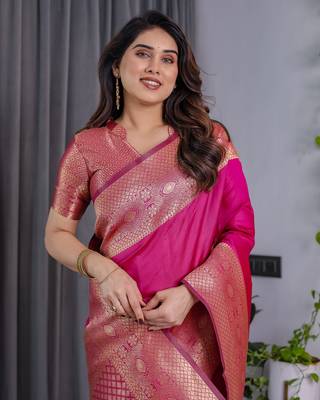 Pink Color Zari Woven Banarasi Silk Saree 1