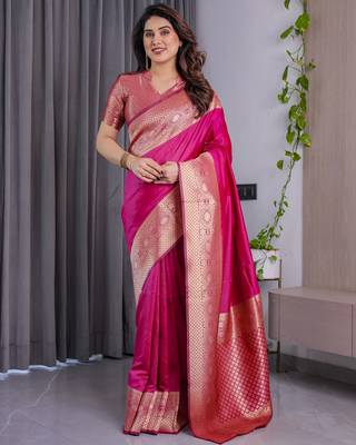 Pink Color Zari Woven Banarasi Silk Saree 2