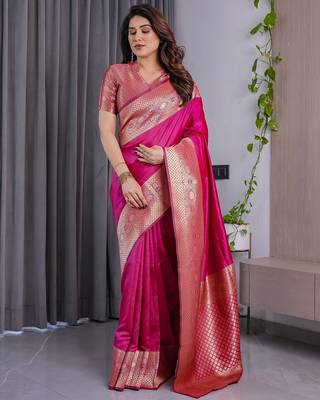 Pink Color Zari Woven Banarasi Silk Saree 3