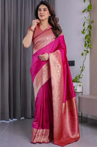 Pink Color Zari Woven Banarasi Silk Saree