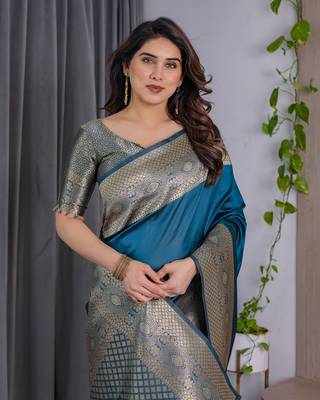 Teal Color Zari Woven Banarasi Art Silk Saree 1