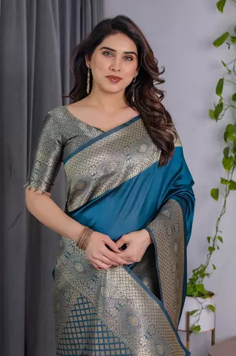 Teal Color Zari Woven Banarasi Art Silk Saree