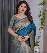 Teal Color Zari Woven Banarasi Art Silk Saree