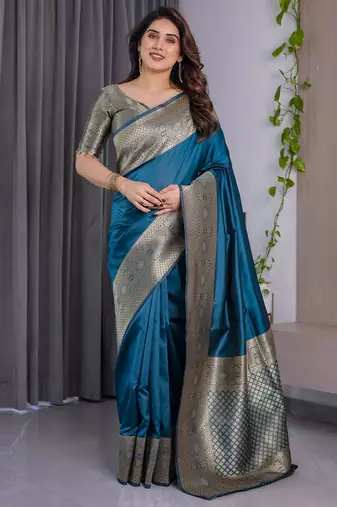 Teal Color Zari Woven Banarasi Art Silk Saree