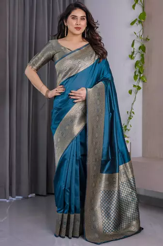 Teal Color Zari Woven Banarasi Art Silk Saree