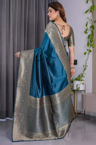 Teal Color Zari Woven Banarasi Art Silk Saree