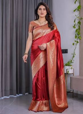 Red Color Zari Woven Banarasi Art Silk Saree 2