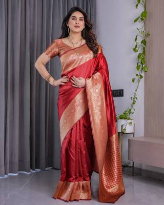 Red Color Zari Woven Banarasi Art Silk Saree 3