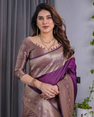 Wine Color Zari Woven Banarasi Art Silk Saree 1