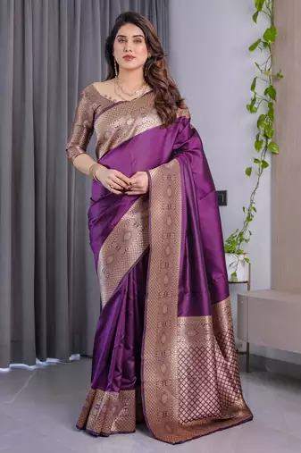 Wine Color Zari Woven Banarasi Art Silk Saree