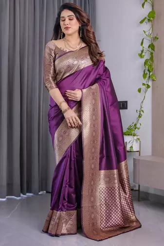Wine Color Zari Woven Banarasi Art Silk Saree