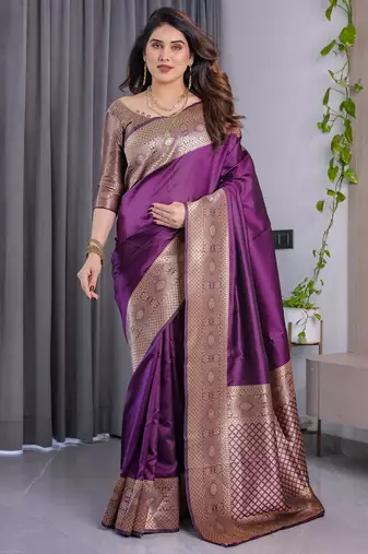 Wine Color Zari Woven Banarasi Art Silk Saree