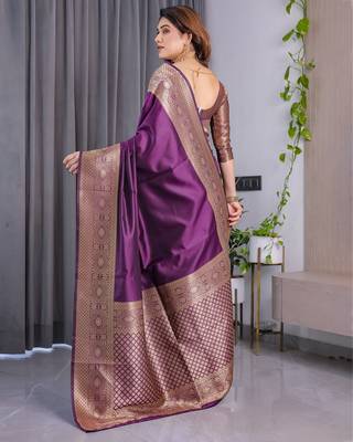 Wine Color Zari Woven Banarasi Art Silk Saree 5
