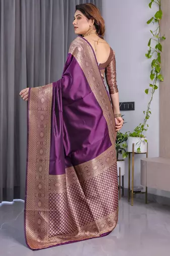 Wine Color Zari Woven Banarasi Art Silk Saree