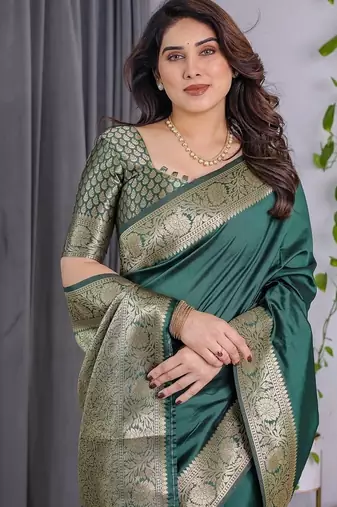Green Color Zari Woven Banarasi Art Silk Saree