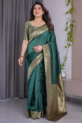 Green Color Zari Woven Banarasi Art Silk Saree