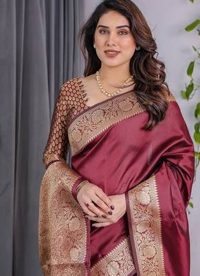 Maroon Color Zari Woven Banarasi Art Silk Saree 1