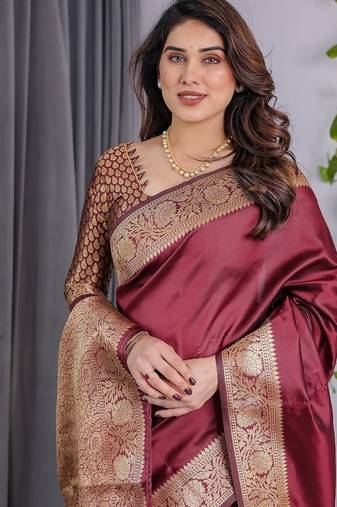 Maroon Color Zari Woven Banarasi Art Silk Saree