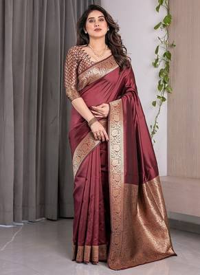 Maroon Color Zari Woven Banarasi Art Silk Saree 3