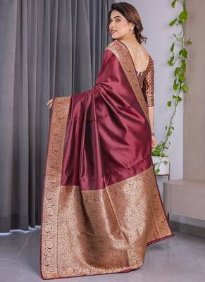 Maroon Color Zari Woven Banarasi Art Silk Saree 5