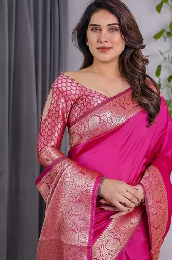 Pink Color Zari Woven Banarasi Art Silk Saree