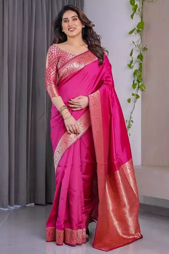 Pink Color Zari Woven Banarasi Art Silk Saree