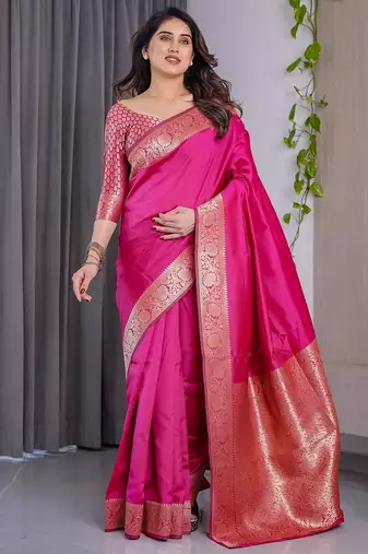 Pink Color Zari Woven Banarasi Art Silk Saree