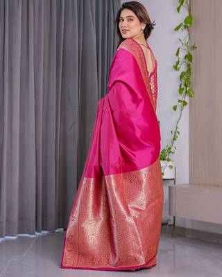 Pink Color Zari Woven Banarasi Art Silk Saree 5