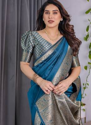 Teal Color Zari Woven Banarasi Art Silk Saree 1
