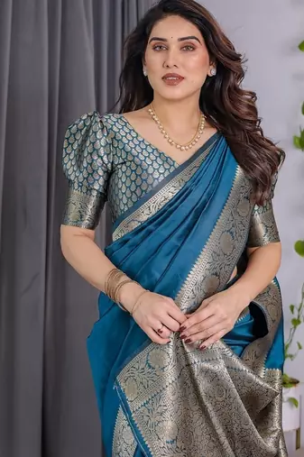 Teal Color Zari Woven Banarasi Art Silk Saree