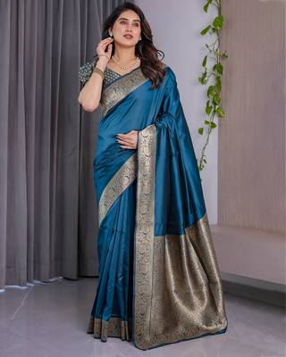 Teal Color Zari Woven Banarasi Art Silk Saree 3