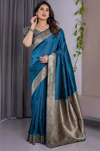Teal Color Zari Woven Banarasi Art Silk Saree
