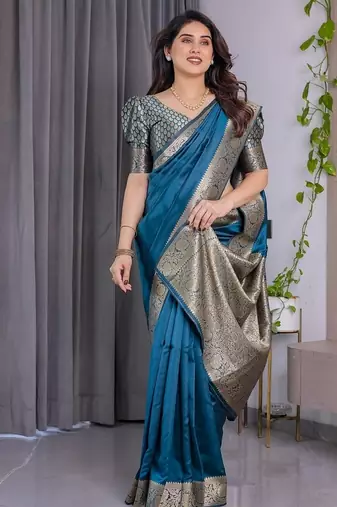 Teal Color Zari Woven Banarasi Art Silk Saree