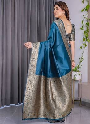 Teal Color Zari Woven Banarasi Art Silk Saree 5