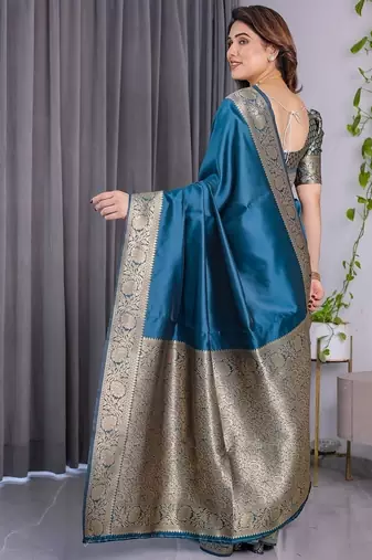 Teal Color Zari Woven Banarasi Art Silk Saree