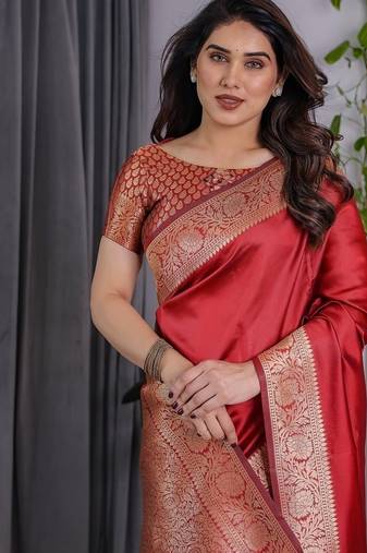 Red Color Zari Woven Banarasi Art Silk Saree